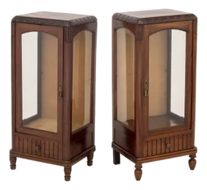 Art Deco Walnut Display Cabinets, Pair