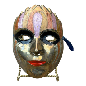Vintage Solid Brass Masquerade Face Mask Hand Painted India Wall Decor 6"