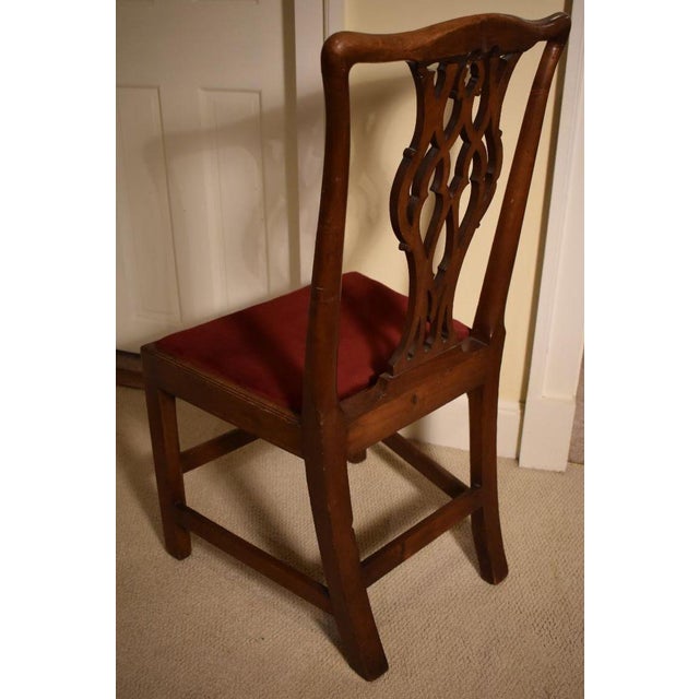 English mahogany Chippendale type side chair, circa 1760+ with a reeded and shaped crest rail above a gothic styled...
