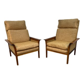 Mid-Century Modern High-Back Armchairs W/ Curved Armrests For Sale
