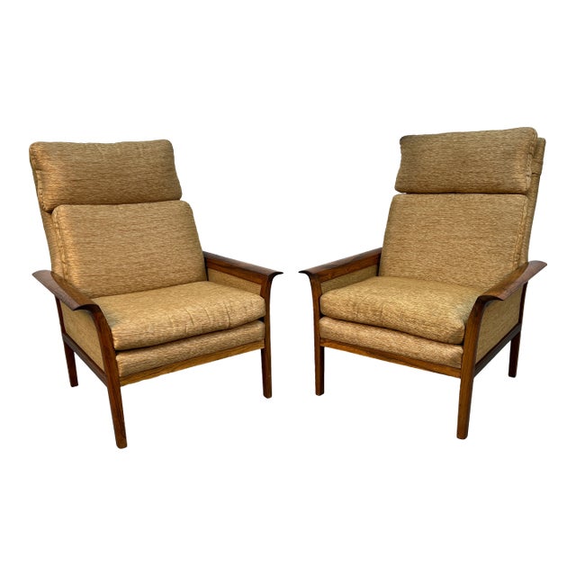 Mid-Century Modern High-Back Armchairs W/ Curved Armrests For Sale