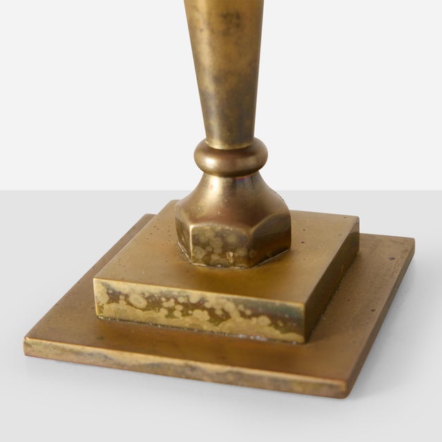 Metal 1970s Four-Arm Brass Candelabra by Lars Bergsten for Gusums Bruk For Sale - Image 7 of 8