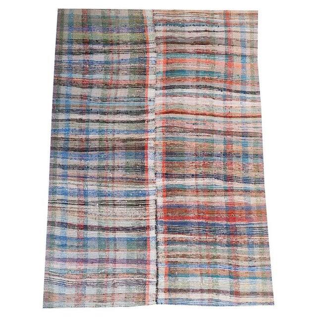 Modern Vintage Turkish Hand-Made Flatweave Kilim Rug - 7′3″ × 10′5″ For Sale