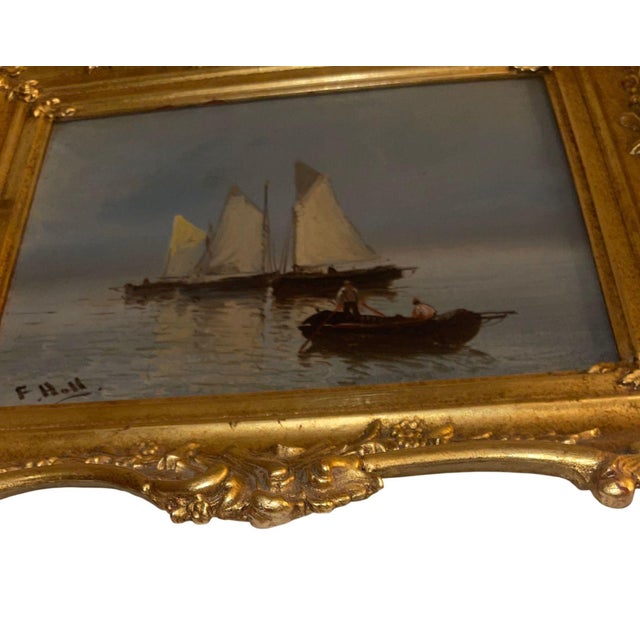Set of Two 19th Century Antique Marine Oil Paintings in Gilt Frames For Sale In Los Angeles - Image 6 of 10