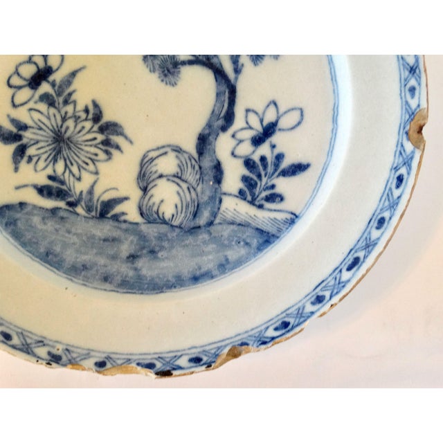 Antique Dutch Delft Chinoiserie Platter Charger 14" Diameter Large Blue White For Sale - Image 6 of 10