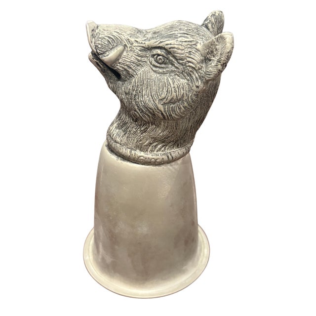 Italian Vintage Gucci Silver-Tone Wild Boar Head Stirrup Cup For Sale - Image 3 of 7