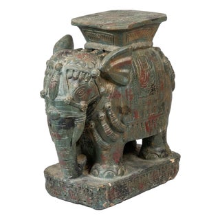 Majestic Vintage Distressed Ceramic Elephant Garden Seat For Sale