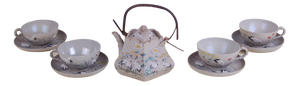 Oriental Tea Service in Hand-Painted Porcelain, Set of 9