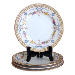 Vintage Porcelain Plates Blue Ribbons and Garlands, the Regent China, England, Set of 4 For Sale