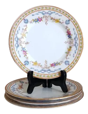 Vintage Porcelain Plates Blue Ribbons and Garlands, the Regent China, England, Set of 4