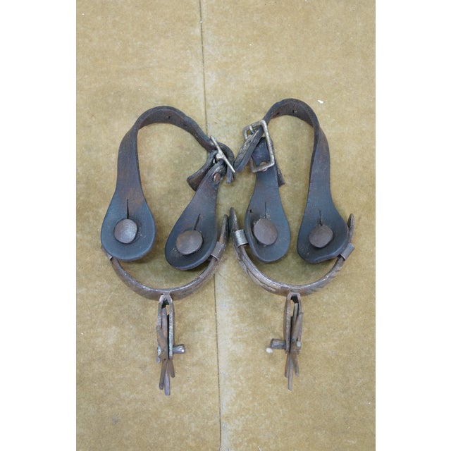 Antique Southwestern Mexican Spanish Cowboy Iron Copper Inlay Horse Spurs For Sale - Image 6 of 16