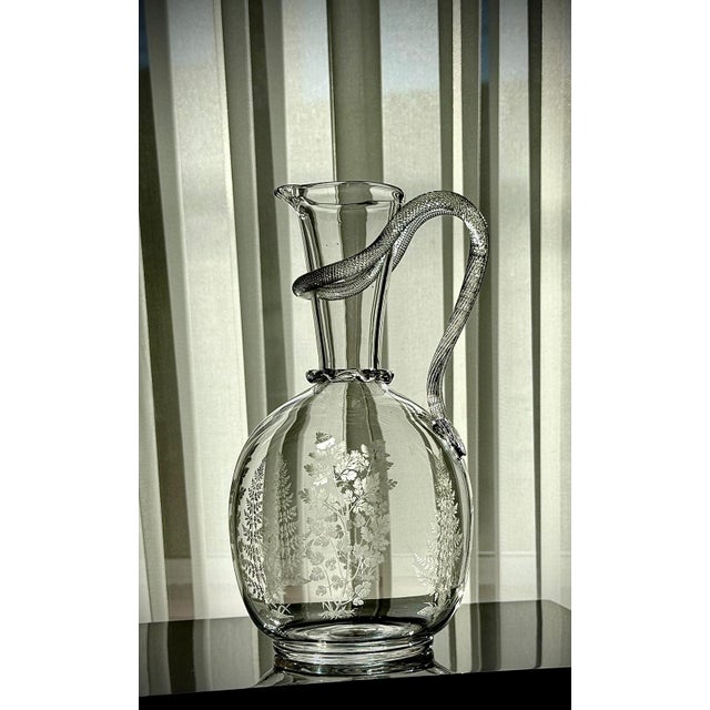 Victorian Etched Glass Amphora Jug with Serpent Handle, 1880s For Sale - Image 10 of 18