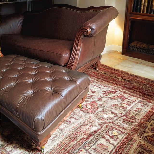 2010s Vintage Ethan Allen English Chesterfield Leather Ottoman For Sale - Image 5 of 11