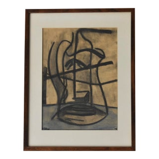 Vintage Modernist Charcoal + Pastel Framed Still-Life on Paper, Circa 1960s For Sale