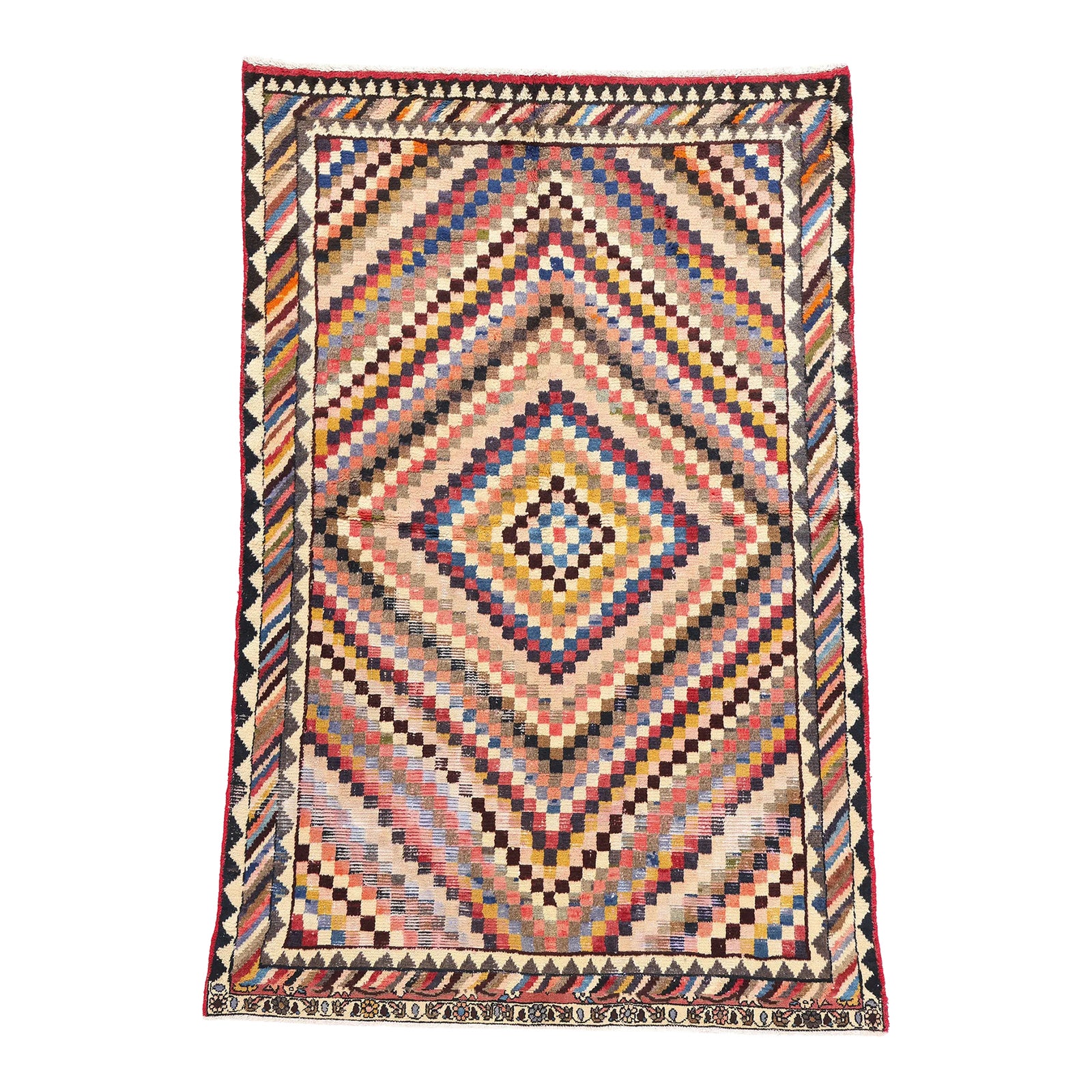 Vintage Checkered Diamond Persian Lori Rug - 05'01 X 07'03 | Chairish