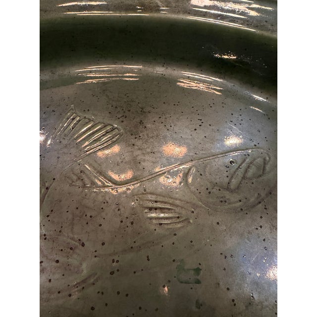 Vintage Large Green Platter Majolica Style With Embossed Fish Jumping for Hook For Sale In San Diego - Image 6 of 11