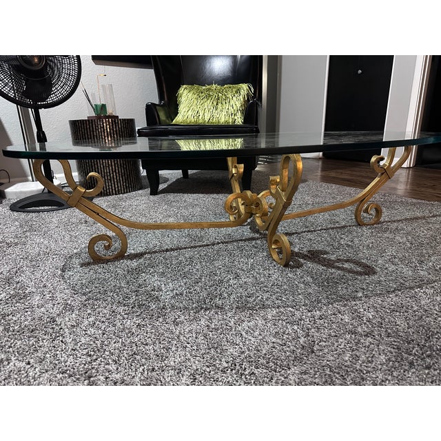 Hollywood Regency Vintage Hollywood Regency Gold Gilt Wrought Iron Coffee Cocktail Table Exquisitely Large For Sale - Image 3 of 13