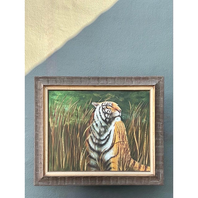 Vintage Aboriginal Oil Painting of Tiger For Sale - Image 10 of 12