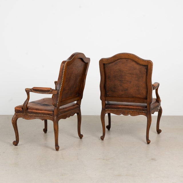 Pair of 20th Century French Oak Armchairs With Vintage Leather For Sale - Image 18 of 18