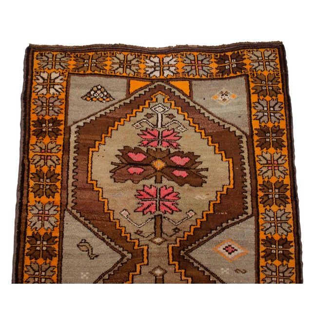 Textile Vintage Hand Knotted Neutral Color Turkish Large Runner Rug - 4′5″ X 10′6″ For Sale - Image 7 of 11