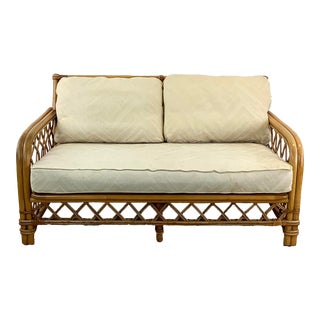 Vintage Coastal Rattan Loveseat Sofa by Ficks Reed For Sale
