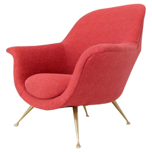Italian Mid-Century Modern New Red Upholstery Lounge Chair on