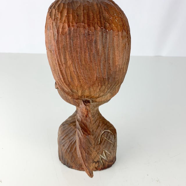 Brown Beautiful Vintage Hand Carved Wooden African Woman Girl With Ponytail Bust Head For Sale - Image 8 of 11