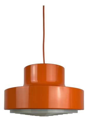 Mid-Century Minimalist Space Age Pendant Lamp in Orange Metal and Plastic, Denmark, 1970s