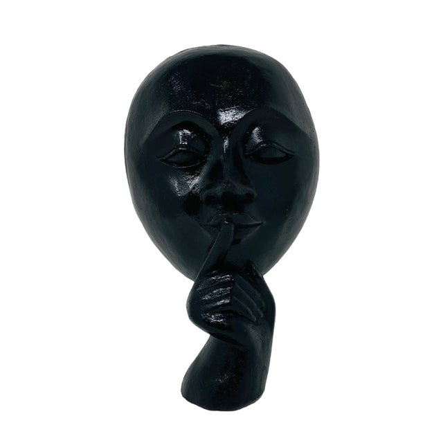 Vintage Black Concrete "Silence Is Golden" Abstract Sculpture With Integrated Hanger. Sculpture weighs 4 lbs 5 oz.