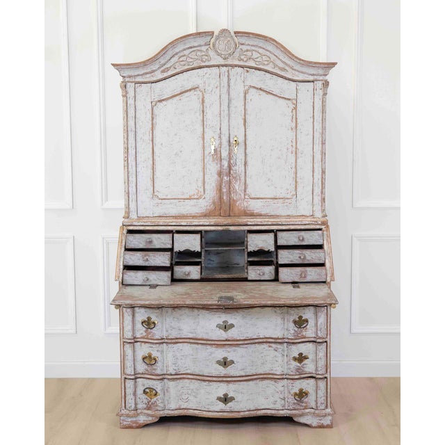 Off-white 18th Century Danish Rococo Secretary with Serpentine Front, circa 1760 For Sale - Image 8 of 12