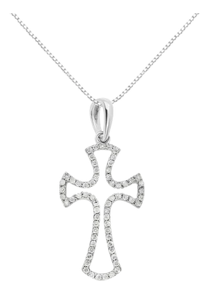 .925 Sterling Silver 1/3 Cttw Diamond Framed Open Cross 18" Pendant Necklace