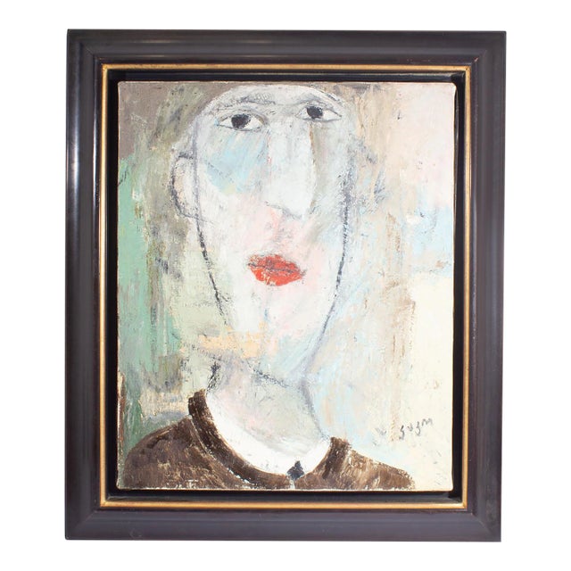 Signed Abstract Portrait Oil on Canvas Painting by Kako Topouria For Sale