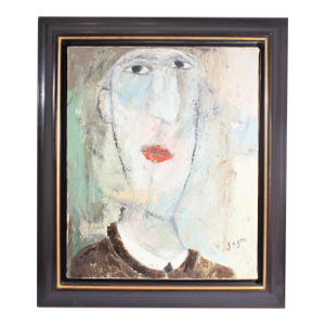 Signed Abstract Portrait Oil on Canvas Painting by Kako Topouria