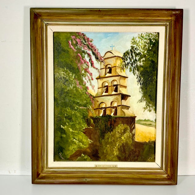 Impressionist 1982 Vintage Impressionist Landscape Architecture Bell Tower Original Oil Painting by Kay McCrabb For Sale - Image 3 of 12