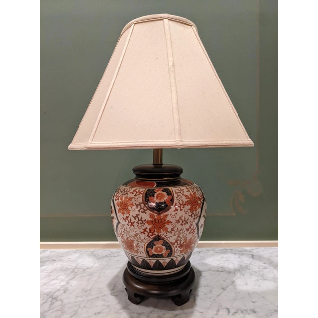 Ceramic 1980s Frederick Cooper Famille Orange Lamp W/Asian Floral Motif For Sale - Image 7 of 12
