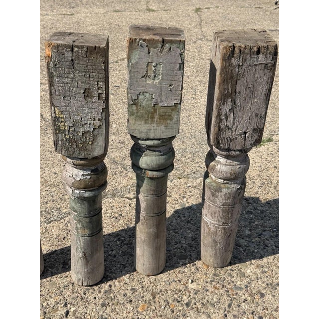 Antique French Farmhouse Turn Carved Wooden Baluster Spindle Table Legs Set of 4 For Sale - Image 4 of 17