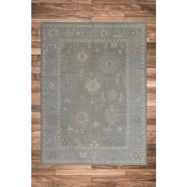 Textile Blue & Gray Handwoven Turkish Oushak Rug 9'3" X 12'1" For Sale - Image 7 of 7
