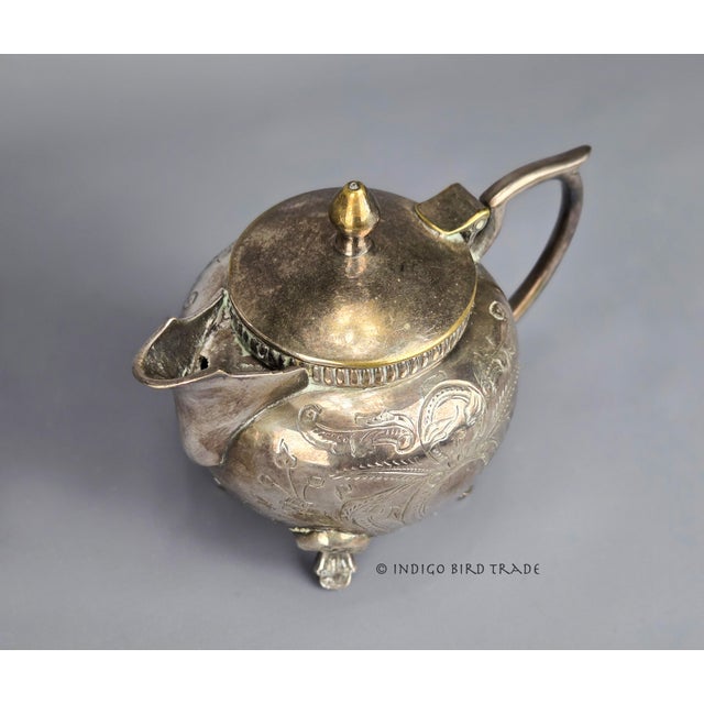 Antique Victorian Silver Plated Tea Set of 3 - Teapot Creamer and Sugar Bowl With Lid For Sale - Image 10 of 14