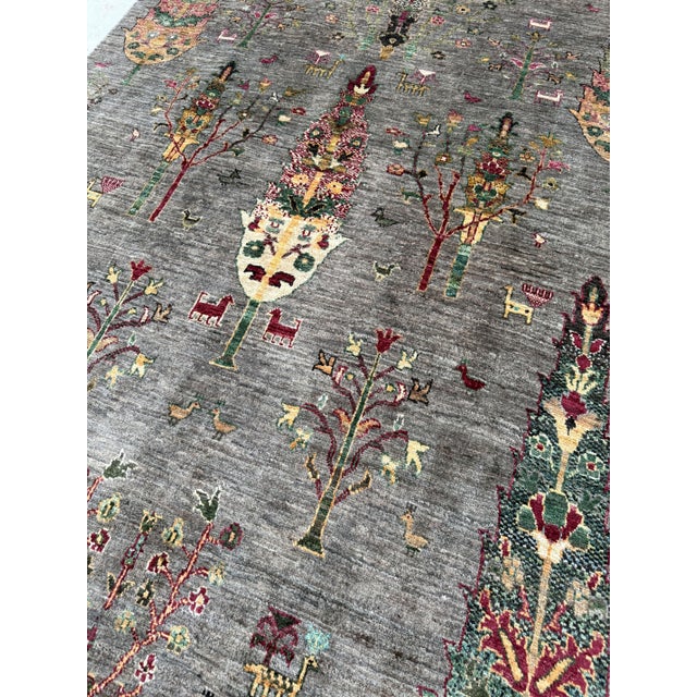 Charcoal Cypress Tree Area Rug, Hand-Knotted Wool, Pictorial, 6x8, Charcoal & Rose For Sale - Image 8 of 10