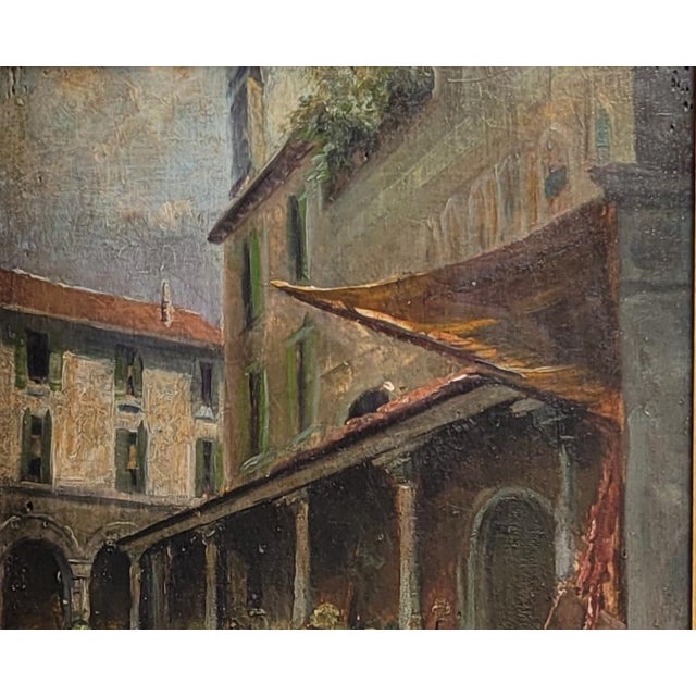 Wood Antique Early 1900s Oil on Panel of a Venetian Market Scene by m.s. Loresen (?) For Sale - Image 7 of 17