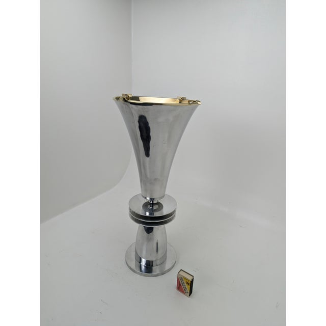 Gold Vintage Art Deco Standing Ashtray in Aluminum and Brass, 1940s For Sale - Image 8 of 10