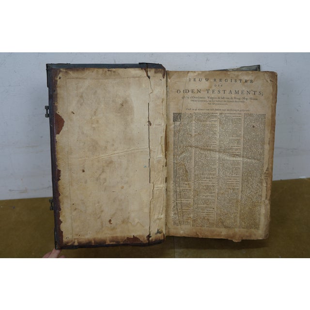 Rare Antique 18th Century Dutch Leatherbound Family Bible Old & New Testament For Sale - Image 6 of 14