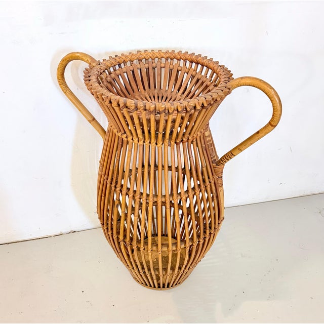 1960s Vintage Wicker and Bamboo Amphora Umbrella Stand, Italy, 1960s For Sale - Image 5 of 13