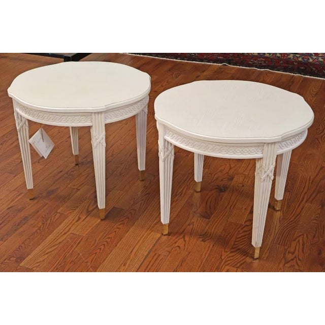 1990s 1990s Pair of Century Furniture VillaDomain Gustavian Swedish Style White End Tables For Sale - Image 5 of 12