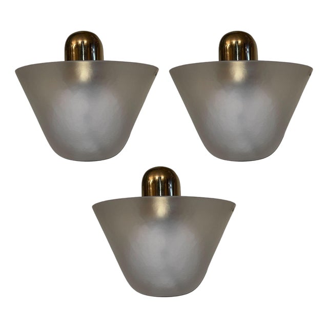 Set of Three VeArt Sculptural Glass Sconces With Brass Caps, Italy C. 1970's. For Sale