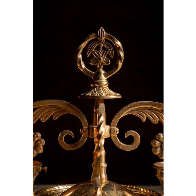 Vintage Four-Lamp Flush Mount Brass Light Fixture With Floral Motif For Sale - Image 15 of 17