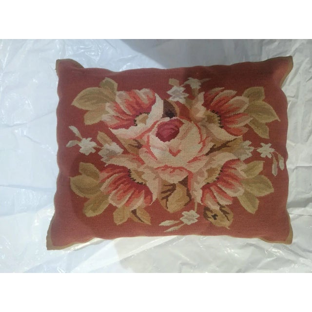 French Vintage Leon Banilivi Pillow Made From Aubusson Rug Fragment For Sale - Image 3 of 3