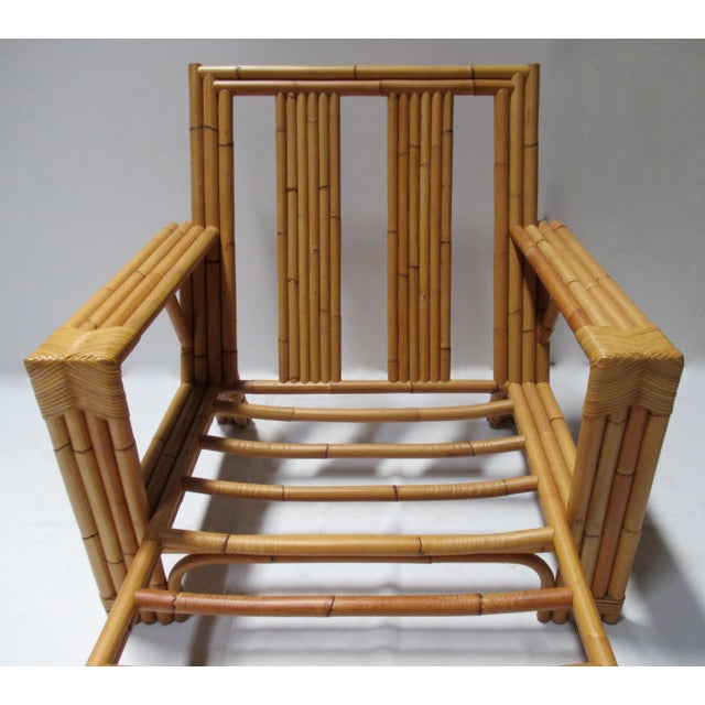 Camel C.1990''s David Sutherland "Makassar" Collection Leather-Strapped Bamboo Rattan Chaise For Sale - Image 8 of 13