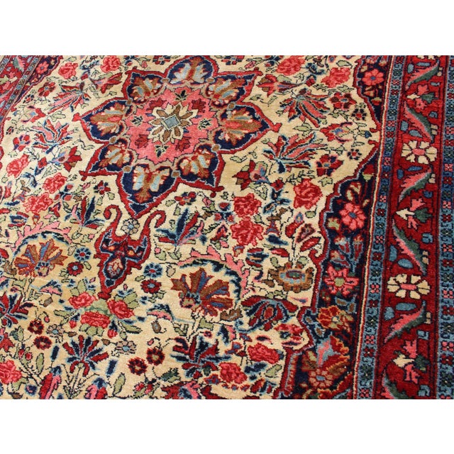 1920s Antique Persian Medallion Bidjar Colorful Rug in Ivory, Navy Blue and Red 3'4 X 5'0 For Sale - Image 5 of 13