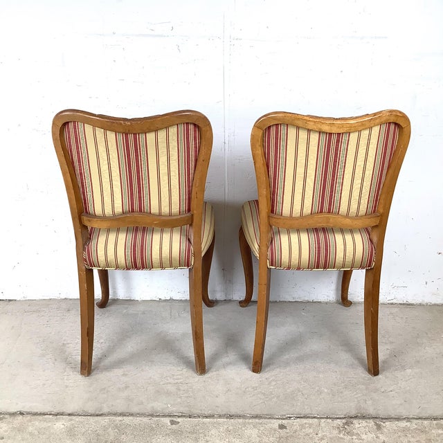 Set of Four Queen Anne Walnut Dining Side Chairs in Striped Burgundy & Gold Upholstery For Sale In Philadelphia - Image 6 of 12